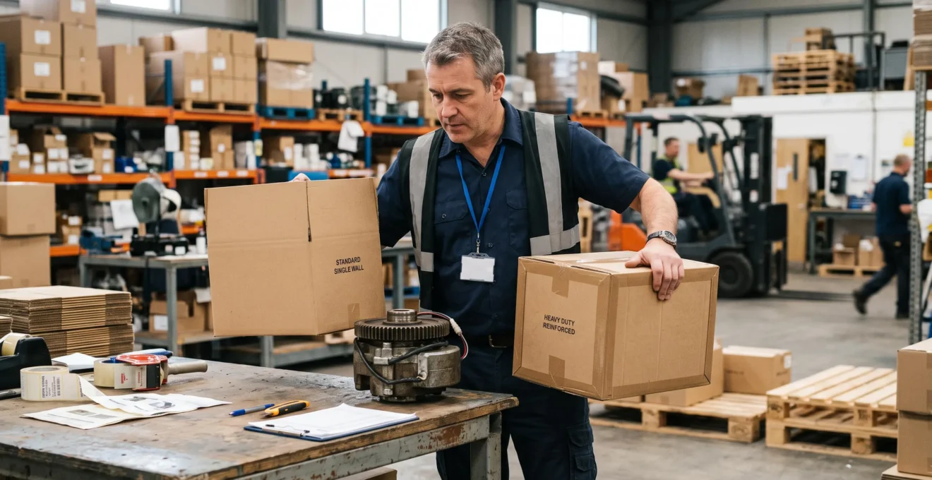 Professionnel comparant différents types de cartons pour déterminer le meilleur emballage.
